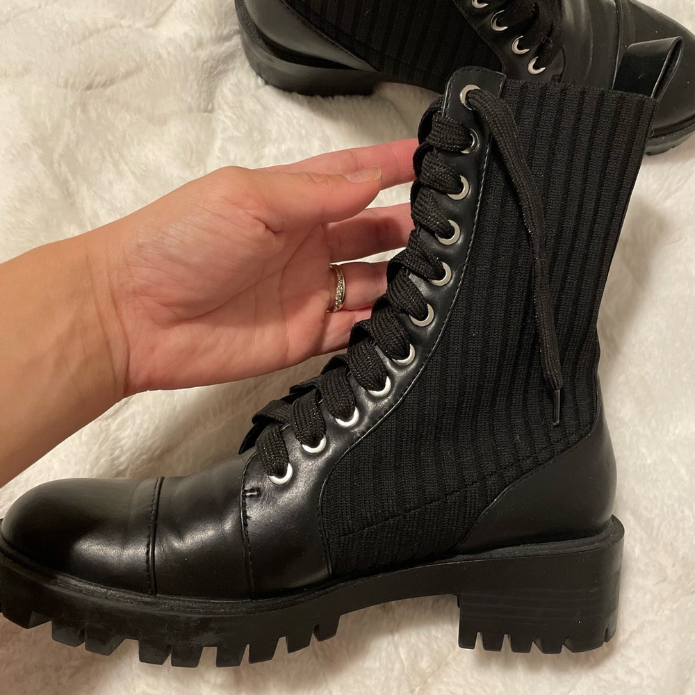 Zara black combat lace boots metallic lace